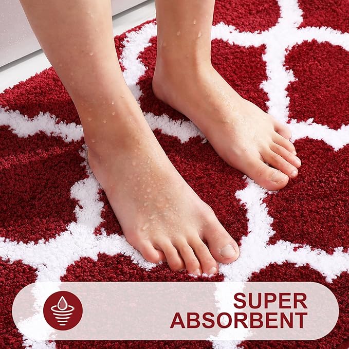 OLANLY Bathroom Rugs 30x20, Soft and Absorbent Microfiber Bath Rugs, Non-Slip Shaggy Shower Carpet, Machine Wash Dry, Bath Mats for Bathroom Floor, Tub and Shower, Burgundy