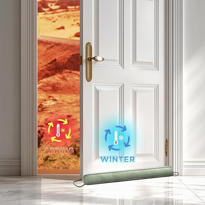 Sunolga 38 Inch Door Draft Stopper with Removable Cover for Gaps Up to 3 Inch, Machine Washable Noise and Air Blocker for Bottom of Door and Window, Light Green