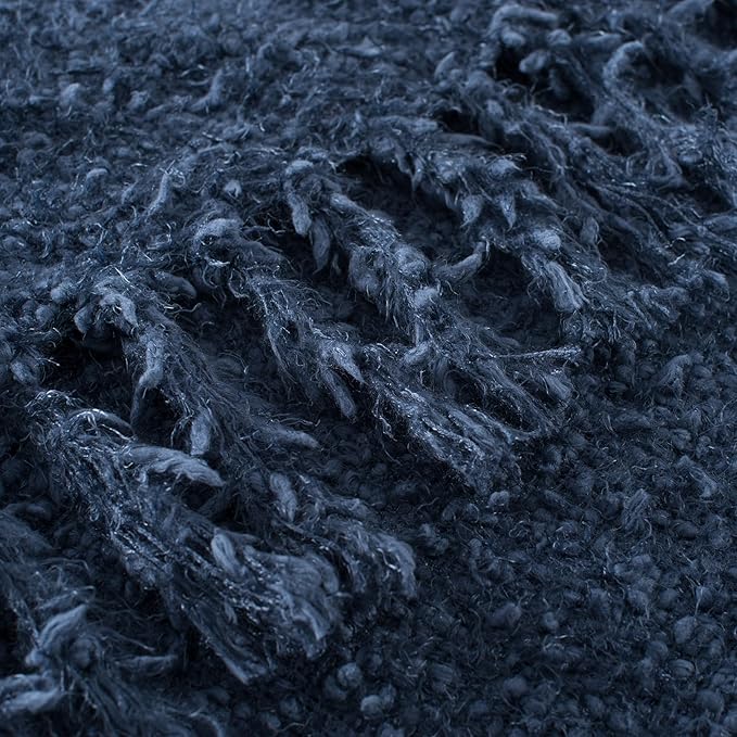 Winter Knit Throw Blanket Fluffy Fuzzy Soft Lightweight Cozy Farmhouse Tassels Chunky Knitted Throws for Couch Sofa Bed (Navy Blue, 50"x60")