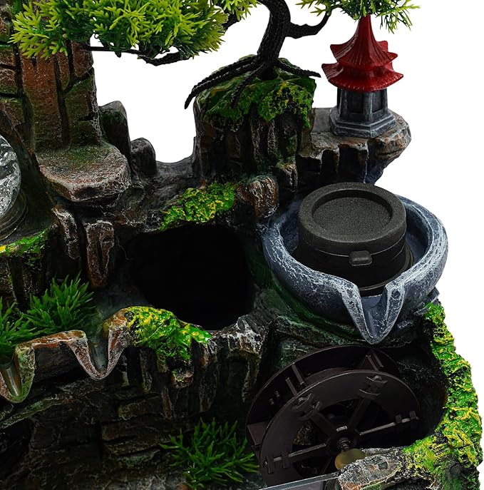Tabletop Water fountainRockery Tabletop Fountain Indoor Waterfall with an Atomizer Elaxation Water Feature Meditation with LED Light for Desktop Home Office Decor