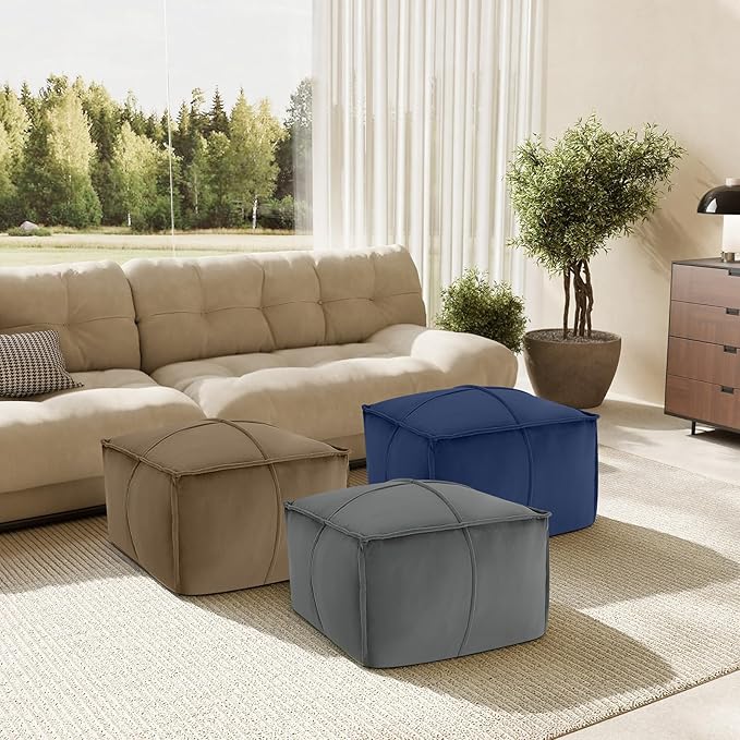 MeMoreCool Stuffed Round Pouf Ottoman Foot Rest, Floor Pouf Foot Stool with Soft Foam Chunk Filling, Small Round Ottoman Footstool Circle Footrest for Living Room