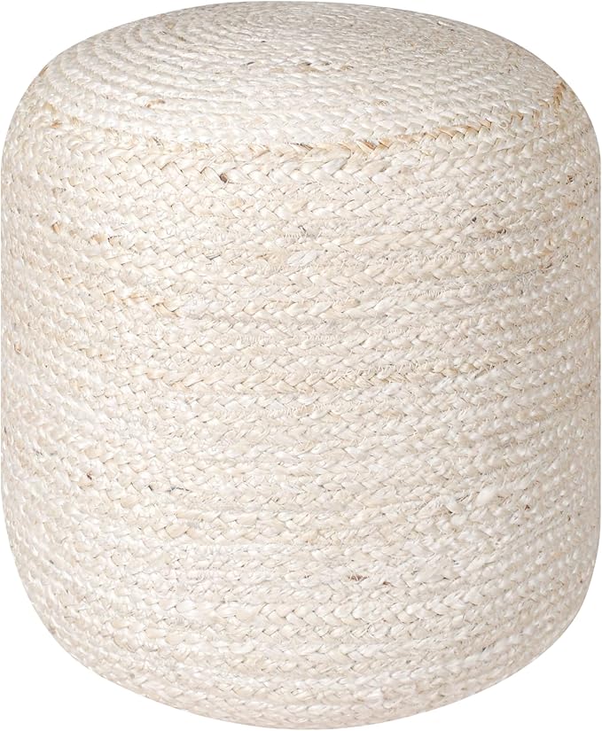 Palisa Jute Pouf Ottoman - Ivory, Boho Foot Rest Stool with Filler for Sofa, Kids Bedroom, Living Room, Outdoor Seat | Hand Woven Comfy Décor Chair Pouffs - 16x16x18 Inches