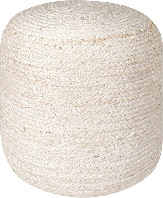 Palisa Jute Pouf Ottoman - Ivory, Boho Foot Rest Stool with Filler for Sofa, Kids Bedroom, Living Room, Outdoor Seat | Hand Woven Comfy Décor Chair Pouffs - 16x16x18 Inches