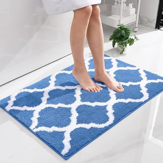 OLANLY Bathroom Rugs 36x24, Soft and Absorbent Microfiber Bath Rugs, Non-Slip Shaggy Shower Carpet, Machine Wash Dry, Bath Mats for Bathroom Floor, Tub and Shower, Blue