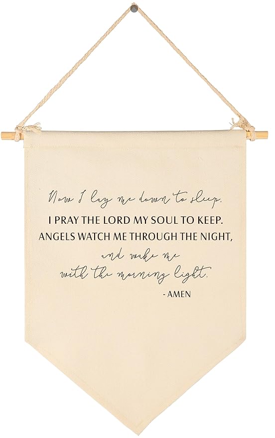 Now I Lay Me Down To Sleep-Prayer Sign Above Crib-Scripture Gift for Baby Boys Girls Kids-Christian Bible Verses-Canvas Hanging Pennant Banner Wall Decor Gift for Nursery Baby Room Homeschool Playroom