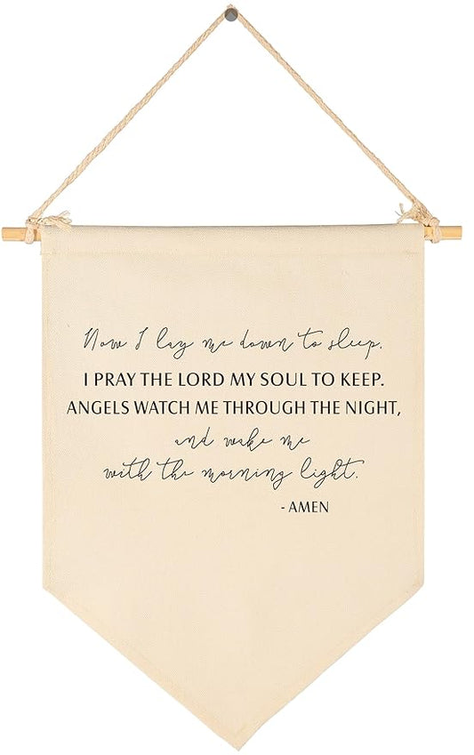 Now I Lay Me Down To Sleep-Prayer Sign Above Crib-Scripture Gift for Baby Boys Girls Kids-Christian Bible Verses-Canvas Hanging Pennant Banner Wall Decor Gift for Nursery Baby Room Homeschool Playroom