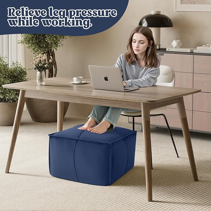 MeMoreCool Stuffed Round Pouf Ottoman Foot Rest, Floor Pouf Foot Stool with Soft Foam Chunk Filling, Small Round Ottoman Footstool Circle Footrest for Living Room