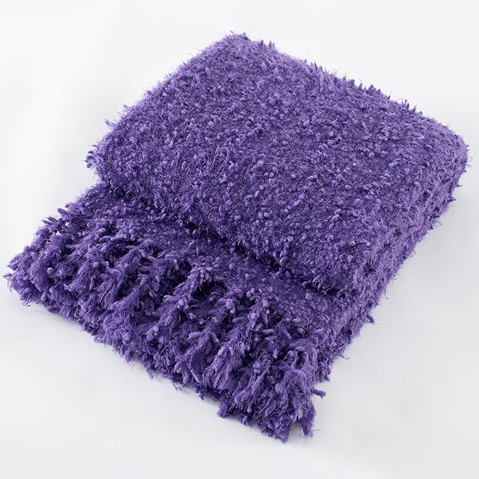 Winter Knit Throw Blanket Fluffy Fuzzy Soft Lightweight Cozy Farmhouse Tassels Chunky Knitted Throws for Couch Sofa Bed (Purple, 60"x80")