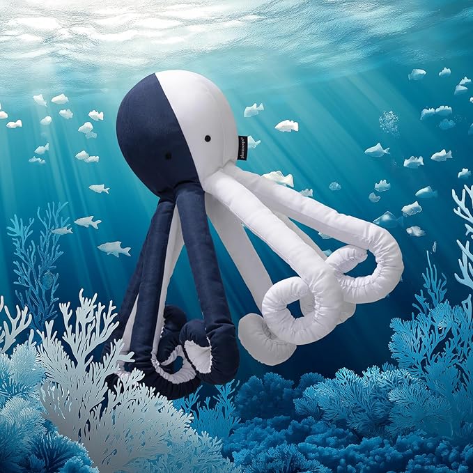 Phantoscope Outdoor Octopus Shaped Throw Pillow, Decorative Waterproof Pillows for Outdoor Patio Furniture, Beach Cushion Pillows, Blue and White 29.5 x 8 Inches