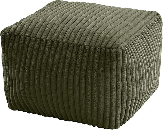 MeMoreCool Square Stuffed Pouf Ottoman Foot Rest, Stripe Furry Floor Pouf Foot Stool with Foam Chunk Filling, Soft Fluffy Stuffed Ottoman Footrest for Living Room, Faux Fur Green