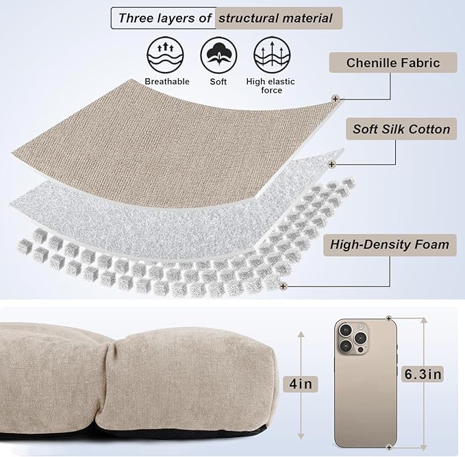 Bench Cushion 42 Inch - Chenille, High-Density Memory Foam, Non-Slip Bottom, Soft Durable Indoor Tufted Long Seat Cushion for Window Garden Furniture (Oyster White, 42x16x4 Inch)