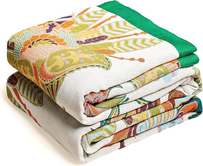 Boho Throw Blanket, 100% Organic Cotton Breathable Skin-Friendly Ultra Soft Bed Quilt Throw - All Season Floral Bird Farmhouse Décor Luxury Blanket for Sofa Couch Chair and Gift. 60" x 80"