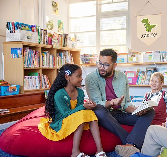 Funny Boobivore Dinosaur Decor-Above the Crib-Wall Decor Gift for Baby Boys Girls Kids-Canvas Hanging Flag Pennant Banner Wall Decor Gift for Nursery Homeschool Baby Room Playroom Bedroom Front Door