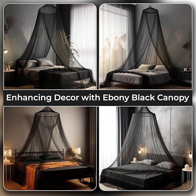 Bollepo Bed Canopy for Adults, Black Canopy Bed Curtains - Canopy for Bed, Netting Room Decor, Ceiling Tent, Canopy for Single, Twin, Full, Queen Size Kids Bed Curtains, Fire Retardant Fabric