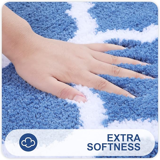 OLANLY Bathroom Rugs 44x24, Soft and Absorbent Microfiber Bath Rugs, Non-Slip Shaggy Shower Carpet, Machine Wash Dry, Bath Mats for Bathroom Floor, Tub and Shower, Blue