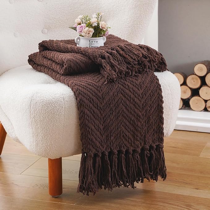 BATTILO HOME Dark Brown Throw Blanket for Couch, Knitted Brown Throw 50'' x 60'', Super Soft Cozy Warm Chocolate Throw for Living Room Chair Couch Bed Sofa Bedroom Home Decor