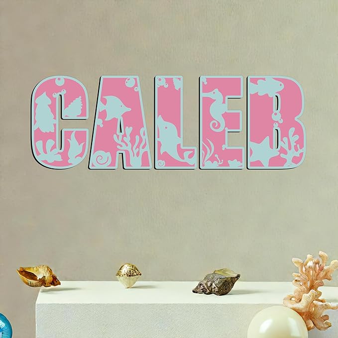 Name Sign For Nursery, Boho Nursery Sign, Family Name Signs, 3D Wall Art for Children & Kids Rooms, Baby Shower, First birthday gift (Sea Animals)
