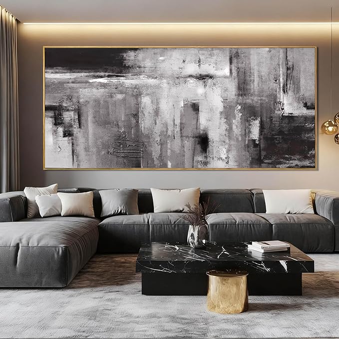 Abstract Canvas Wall Art Grey Home Wall Decor Neutral Framed Prints 32"x70" Artwork for Bedroom Kitchen Pictures Office Art