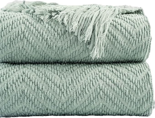 BATTILO HOME Sage Green Throw Blanket for Couch, Knit Sage Throw Blanket Versatile for Couch, Super Soft Warm Spring Blanket for Bed Sofa, 50"x60"