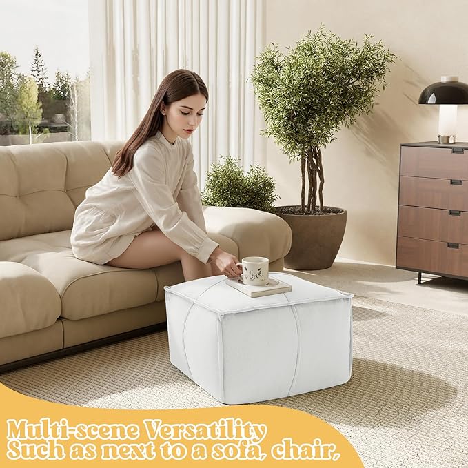 MeMoreCool Stuffed Round Pouf Ottoman Foot Rest, Floor Pouf Foot Stool with Soft Foam Chunk Filling, Small Round Ottoman Footstool Circle Footrest for Living Room