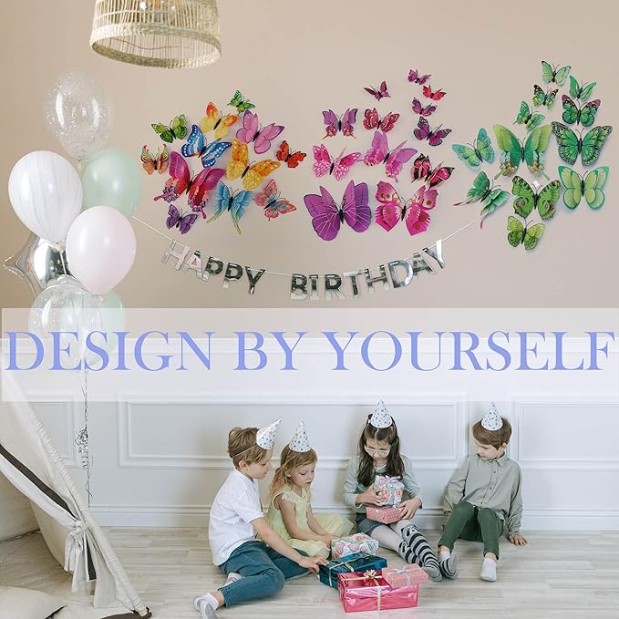 Butterfly Wall Decor 24/48 PCS, 3D Butterflies Stickers for Party Decorations with Magnets(Purple, 24)