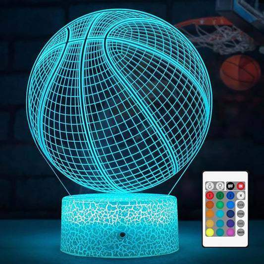 FlyonSea Basketball Night Light, Basketballs Gifts 3D Illusion Effect Lamp 16 Colors Suitable for Basketballs Fans Room Decor for Boys Girls Bedroom (Basketball)