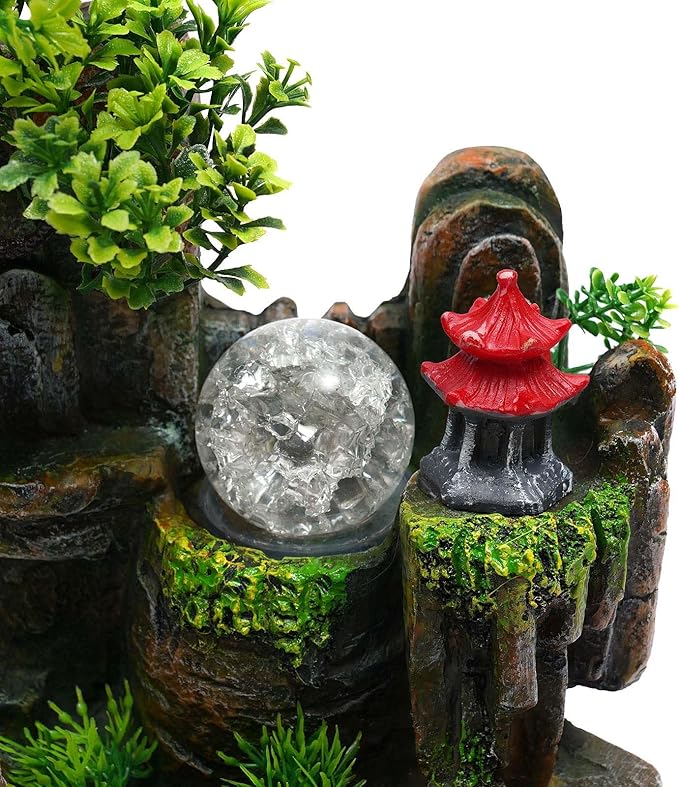 Indoor Fountain Rockery Tabletop Fountain with an Atomizer Elaxation Water Feature Meditation Desktop Fountains for Home Office Decor or Gift 11.8'' x 7.87'' x 14.9'' with LED Light