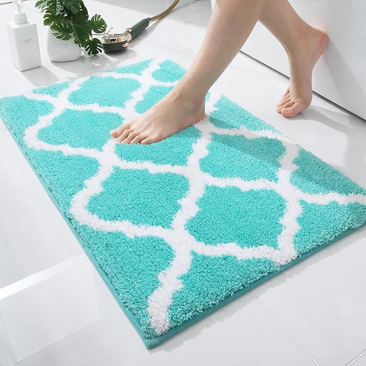 OLANLY Bathroom Rugs 24x16, Soft and Absorbent Microfiber Bath Rugs, Non-Slip Shaggy Shower Carpet, Machine Wash Dry, Bath Mats for Bathroom Floor, Tub and Shower, Turquoise
