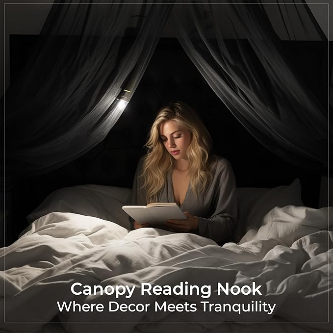 Bollepo Bed Canopy for Adults, Black Canopy Bed Curtains - Canopy for Bed, Netting Room Decor, Ceiling Tent, Canopy for Single, Twin, Full, Queen Size Kids Bed Curtains, Fire Retardant Fabric