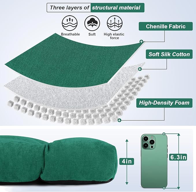 Bench Cushion 48 Inch - Chenille Fabric, High-Density Foam, Non-Slip Bottom, Soft Durable Indoor Tufted Long Seat Cushion for Window Garden Furniture (Forest Green, 48x16x4 Inch)