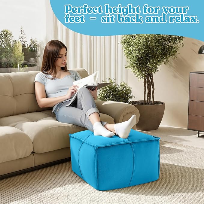 MeMoreCool Stuffed Round Pouf Ottoman Foot Rest, Floor Pouf Foot Stool with Soft Foam Chunk Filling, Small Round Ottoman Footstool Circle Footrest for Living Room