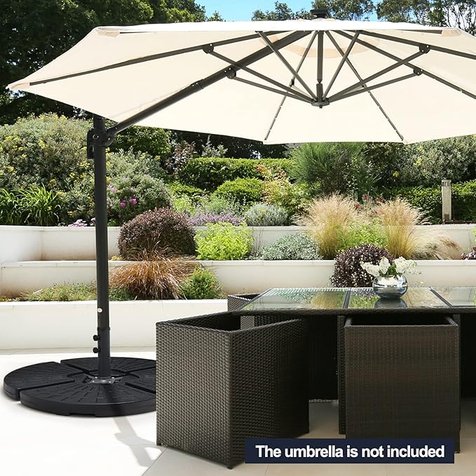 Tangkula 4 Pieces 185lbs Cantilever Offset Patio Umbrella Base, Water & Sand Filled Heavy Duty Outdoor Umbrella Stand, Fan-Shaped Umbrella Base Weights Plate Set with Easy to Fill Spouts