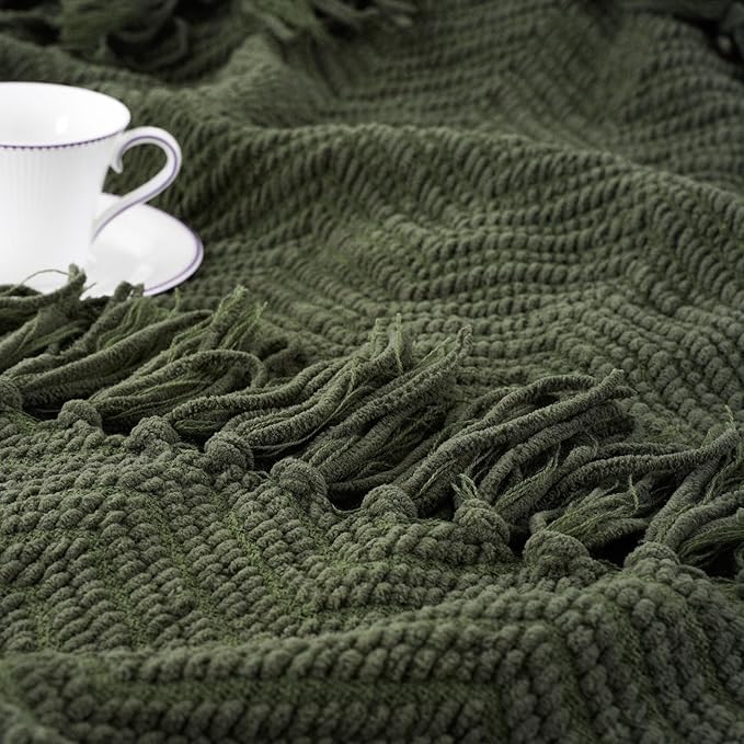 BATTILO HOME Olive Green Throw Blankets for Couch, Knitted Green Throw Blanket for Bed, Super Soft Warm Large Throws for Home Decor, 60" x 80"