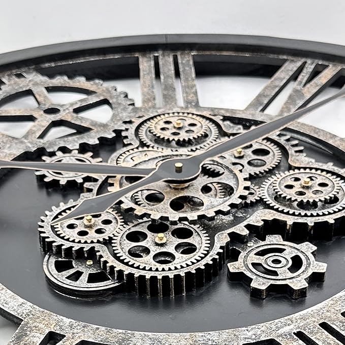 Large Wall Clock, Clocks for Living Room Decor Oversized 30 Inch Wall Decor Farmhouse Vintage Rustic Industrial Roman Big Chic Home Decor Wall Clock for House Bedroom Office, Moving Gears Clock