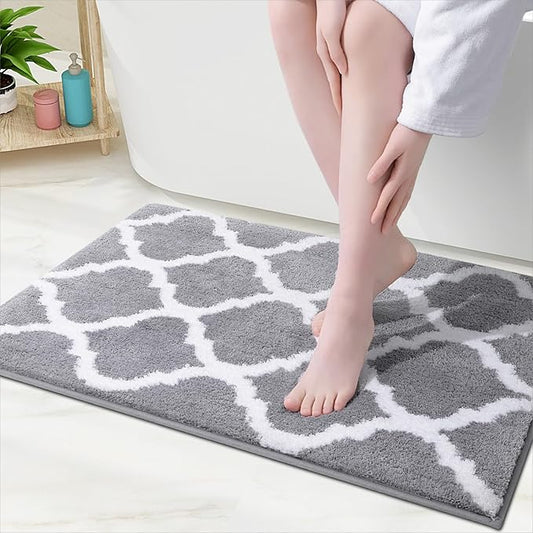 OLANLY Bathroom Rugs 36x24, Soft and Absorbent Microfiber Bath Rugs, Non-Slip Shaggy Shower Carpet, Machine Wash Dry, Bath Mats for Bathroom Floor, Tub and Shower, Grey