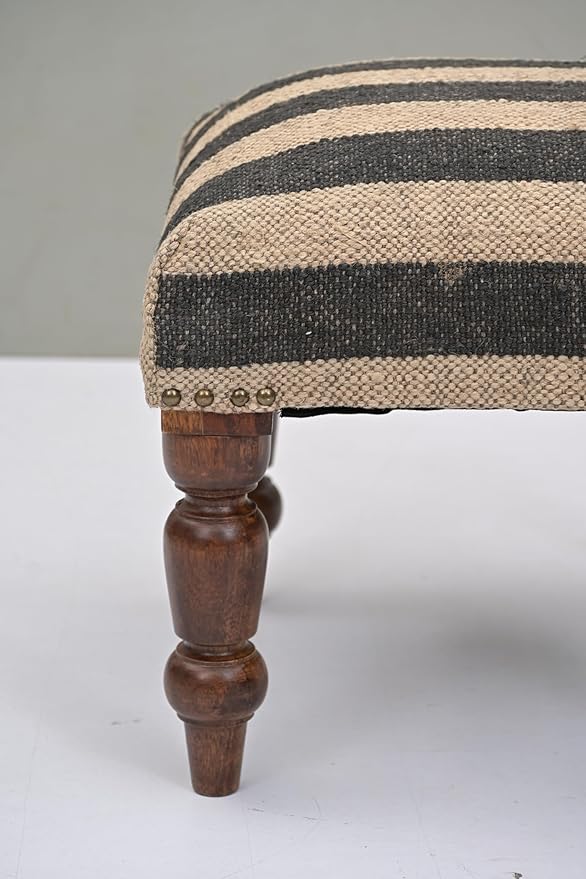 Handmade Jute Soft Ottomans Square Shape Stool for Sitting and Foot Rest with Wooden Legs, Entryway Modern Stool for Living Room, Bedroom, Hall (White, L 15.74 x W 15.74 x H 14 inch)