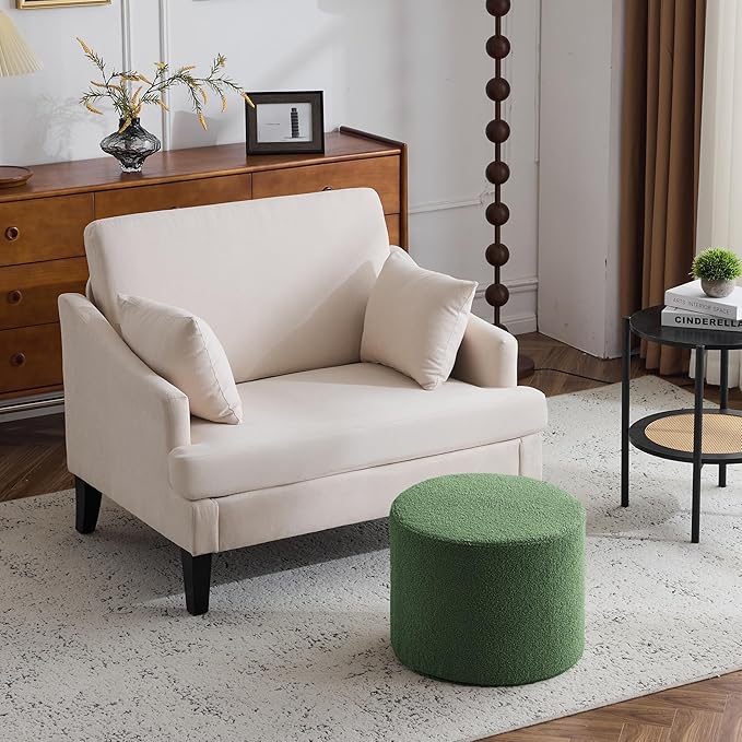 Bezseller Soft Boucle Pouf Ottoman, Comfortable Foot Rest, Full Foam Filling Footstool for Living Room, Bedroom, Lightweight Comfort and Charm Floor Poof Seating Perfect to Rest Your Feet, Green