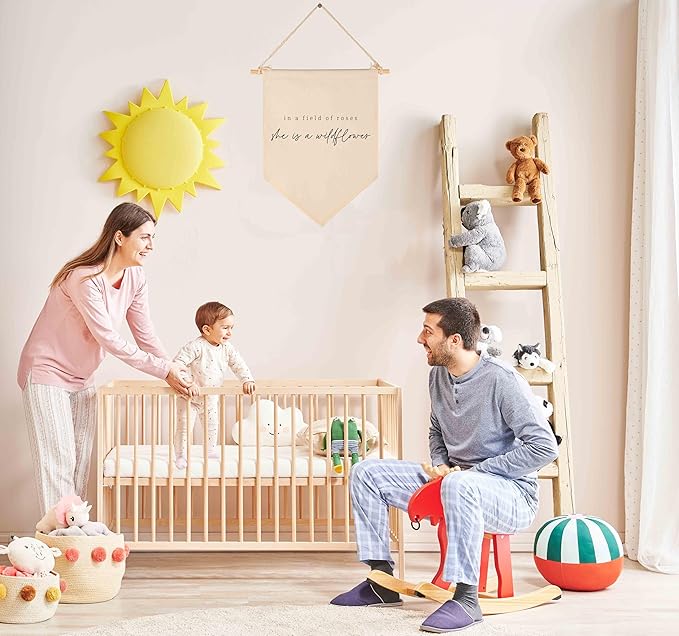 In a Field of Roses She is a Wildflower-Wall Decor Gifts for Baby Girls Kids-Canvas Hanging Pennant Banner Wall Decor Gifts for Nursery Baby Room Playroom Homeschool Reading Room Bedroom Front Door