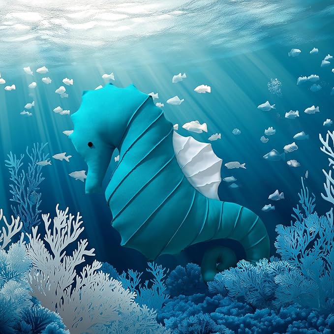 Phantoscope Outdoor Sea Horse Shaped Throw Pillow, Decorative Waterproof Pillows for Outdoor Patio Furniture, Beach Cushion Pillows, Lake Blue 23 x 9.5 Inches