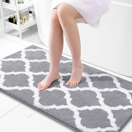 OLANLY Bathroom Rugs 44x24, Soft and Absorbent Microfiber Bath Rugs, Non-Slip Shaggy Shower Carpet, Machine Wash Dry, Bath Mats for Bathroom Floor, Tub and Shower, Grey