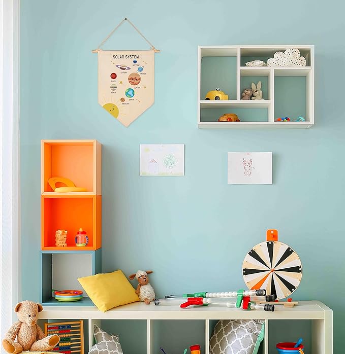 Solar System-Learning Planets,Space Educational-Wall Gifts for Baby Boys Girls Kids-Canvas Hanging Flag Pennant Banner Wall Decor Gifts for Nursery Homeschool Baby Room Playroom Reading Room Bedroom