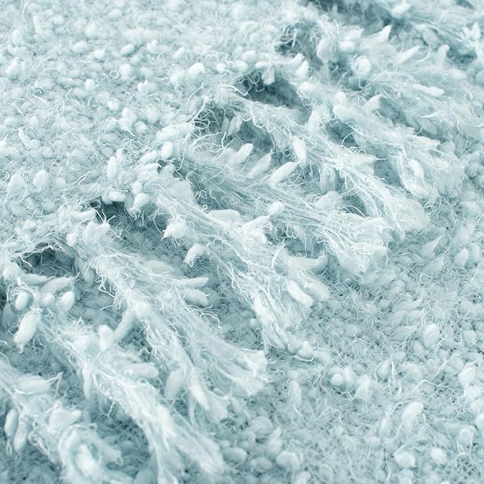 Winter Knit Throw Blanket Fluffy Fuzzy Soft Lightweight Cozy Farmhouse Tassels Chunky Knitted Throws for Couch Sofa Bed (Dream Blue, 50"x60")
