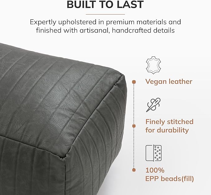 Anji Mountain 100% Handmade & Handcrafted Comfortable Home Décor Pouf Ottoman Footrest for Living Room, Bedroom, Nursery, Kidsroom, Patio Furniture - (22" x 12" x 10" - Gray)