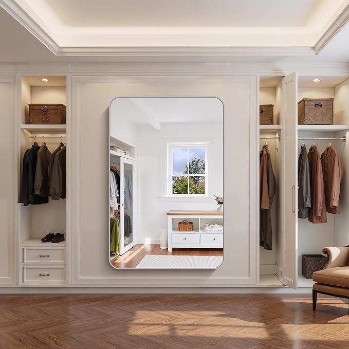 FORBATH 60x40 Inch Silver Bathroom Mirror for Over Sink, Large Rectangular Wall Mirror with Metal Frame, Rounded Corners for Bathroom, Bedroom, Entryway Decor (Horizontal or Vertical)