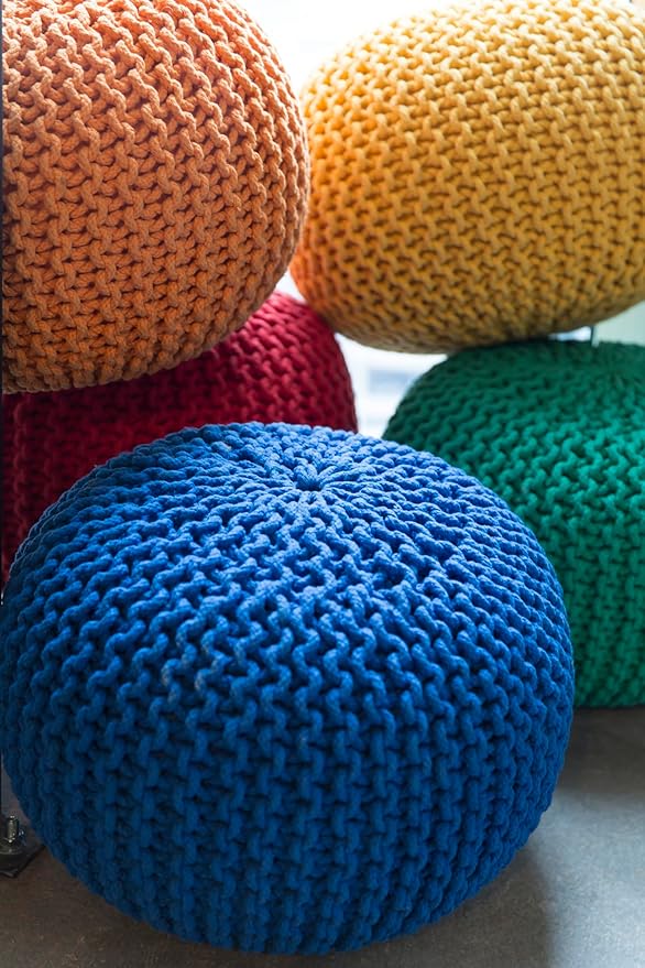 Mark&Day Pouf Ottoman, Harmannsdorf Texture Bright Blue Round Pouf Foot Rest for Living Room, Bedroom and Boho Home Decor (14"x20"x20")