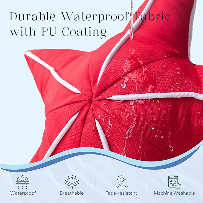 Phantoscope Outdoor Starfish Shaped Throw Pillow, Decorative Waterproof Pillows for Outdoor Patio Furniture, Beach Cushion Pillows, Red 21.5 x 21.5 Inches