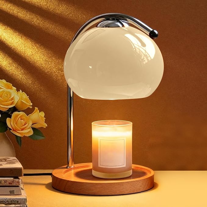 Topyond Candle Warmer Lamp with Extra-Large Solid Wood Tray, Candle Warmer, Dimmable Vintage Aromatherapy Table Lamp, Bedroom Desk Decor Gift for Women and Home Decorators