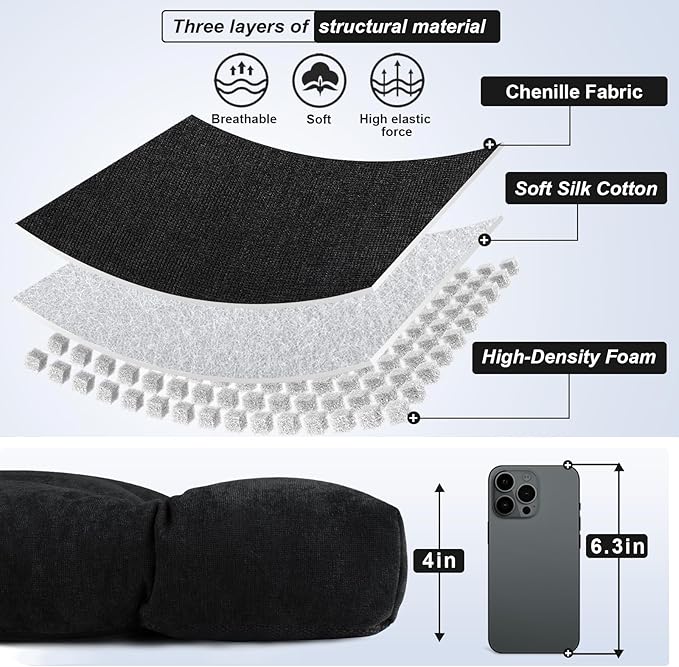 Bench Cushion 45 Inch - Chenille, High-Density Memory Foam, Non-Slip Bottom, Soft Durable Indoor Tufted Long Seat Cushion for Window Garden Furniture (Black, 45x18x4 Inch)