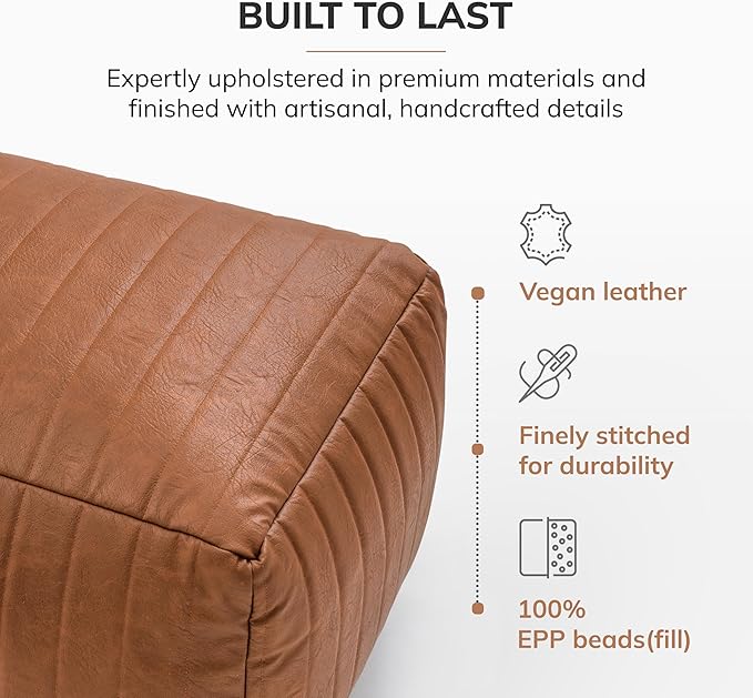 Anji Mountain 100% Handmade & Handcrafted Comfortable Home Décor Bench Pouf Ottoman Footrest for Living Room, Bedroom, Nursery, Kidsroom, Patio Furniture - (42" x 22" x 17" - Cognac)