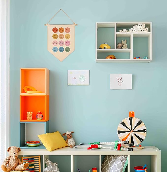 Smiley Face-Gifts for Boys Girls Kids-Canvas Hanging Flag Pennant Banner Wall Decor Gifts for Classroom Nursery Homeschool Baby Room Playroom Reading Room Bedroom Front Door-Baby Present Shower